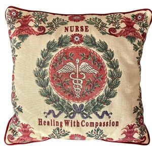 NURSES Perfect Pillow Tapestry 16” “Healing With Compassion” Made In USA